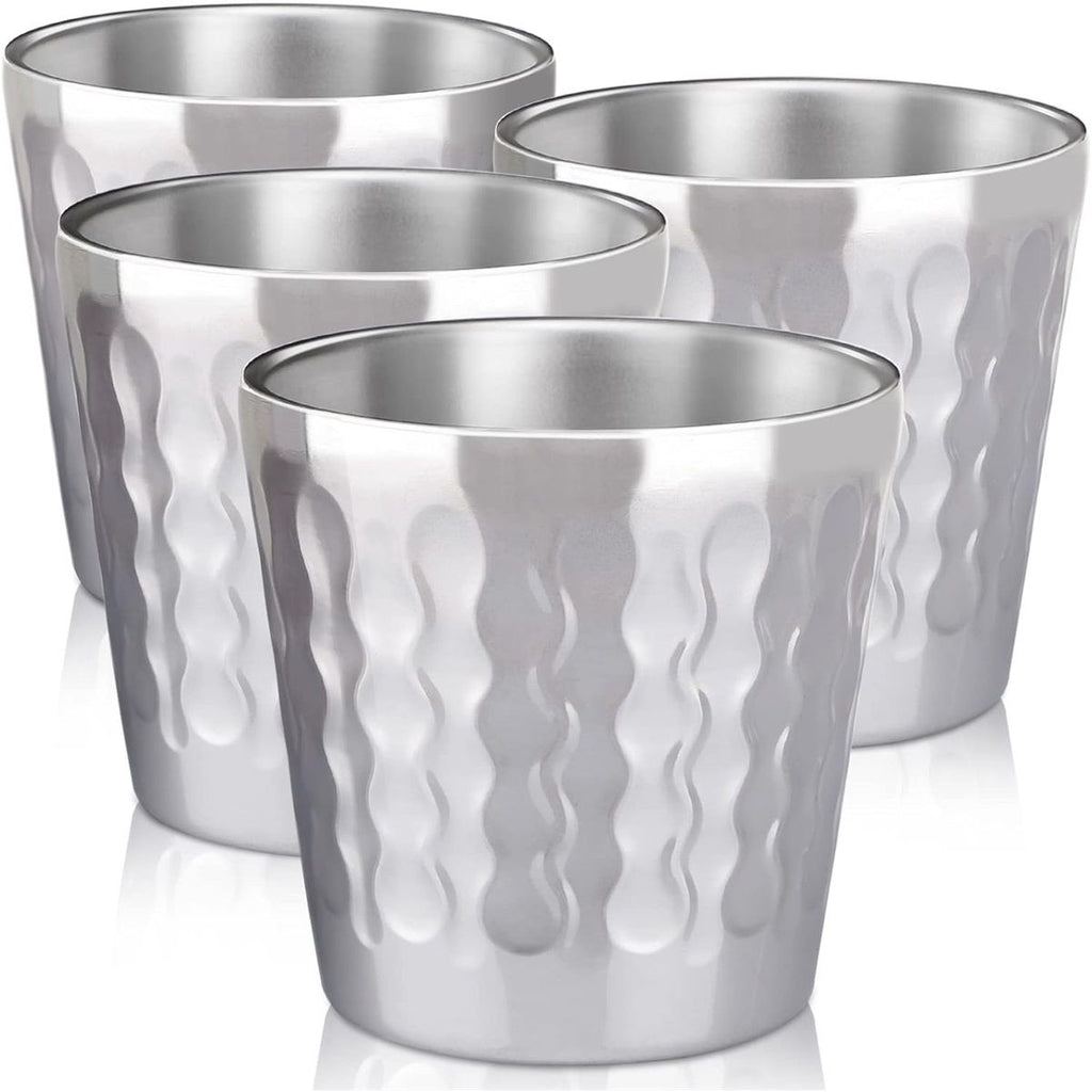 Stainless Steel Cups, 4 Pack 6oz Metal Drinking Stackable Double Wall Small Mini Air Insulated Portable Tumblers Unbreakable Shatterproof Glasses for Home Restaurant Party Camping