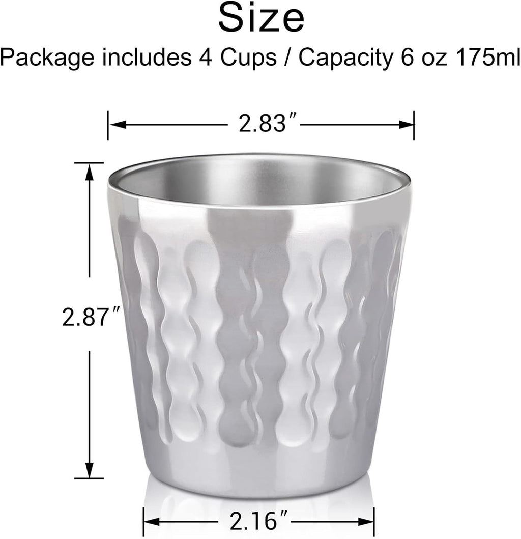 Stainless Steel Cups, 4 Pack 6oz Metal Drinking Stackable Double Wall Small Mini Air Insulated Portable Tumblers Unbreakable Shatterproof Glasses for Home Restaurant Party Camping