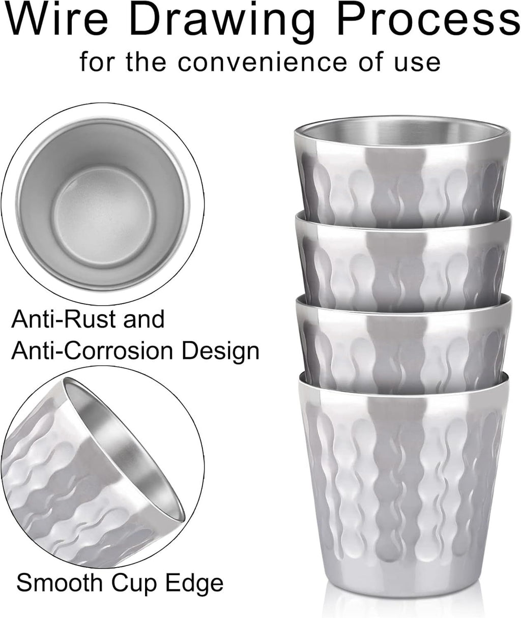 Stainless Steel Cups, 4 Pack 6oz Metal Drinking Stackable Double Wall Small Mini Air Insulated Portable Tumblers Unbreakable Shatterproof Glasses for Home Restaurant Party Camping