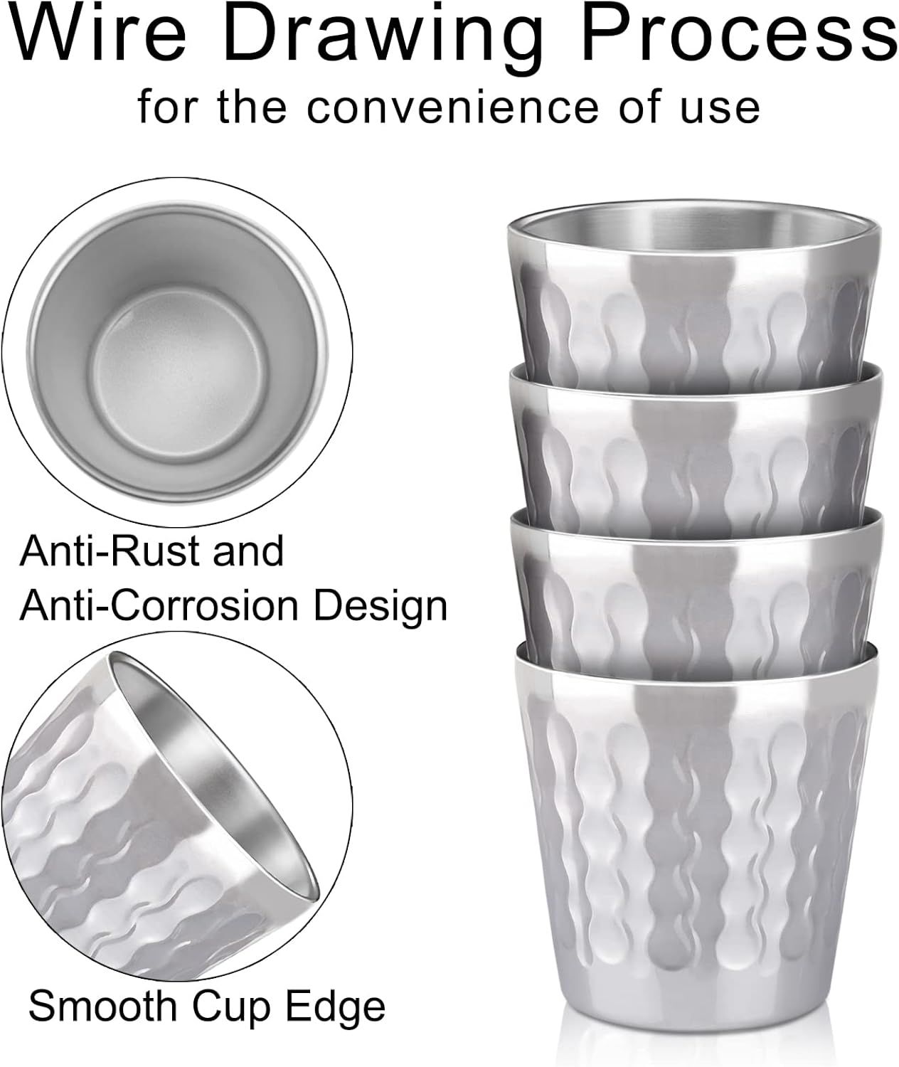 Stainless Steel Cups, 4 Pack 6oz Metal Drinking Stackable Double Wall Small Mini Air Insulated Portable Tumblers Unbreakable Shatterproof Glasses for Home Restaurant Party Camping