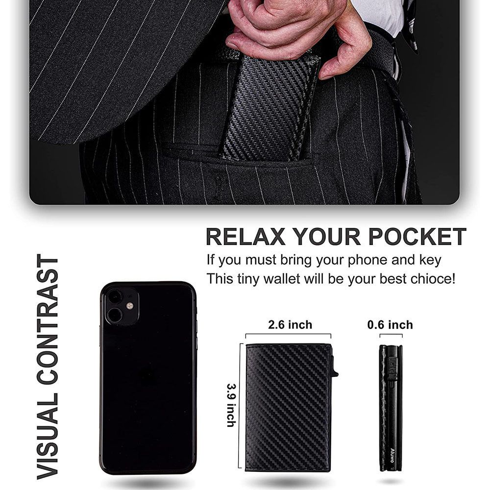 Wallet for Men: Compatible with Apple AirTag (1st & 2nd Generation), RFID Blocking, Genuine Leather, Slim & Minimalist Design - 14 Card Capacity | ID Window | Cash Slot (Carbon Fiber)