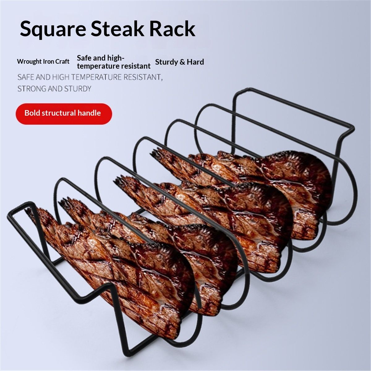 Large Non-Stick Rib Rack - Porcelain Coated Steel Roasting Stand – Holds 5 Full Rib Racks for Grilling & Barbecuing - Perfect BBQ Accessories for Smoker & Grill - Convenient Design, Black