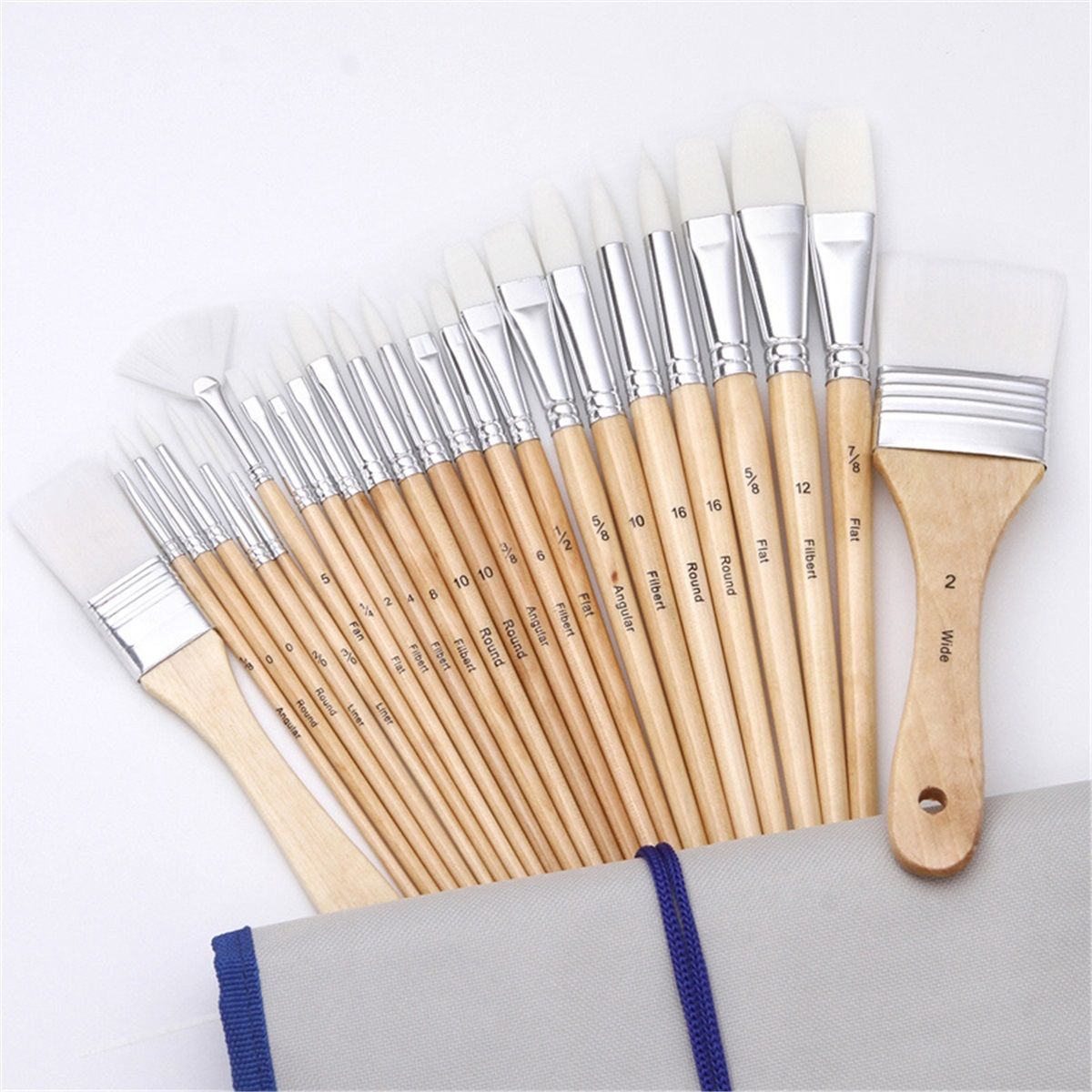 Basics Multi-shaped Polyester Paint Brushes for for Acrylic, Oil, Watercolor, Gouache, 24 count Different Sizes, Wood Color