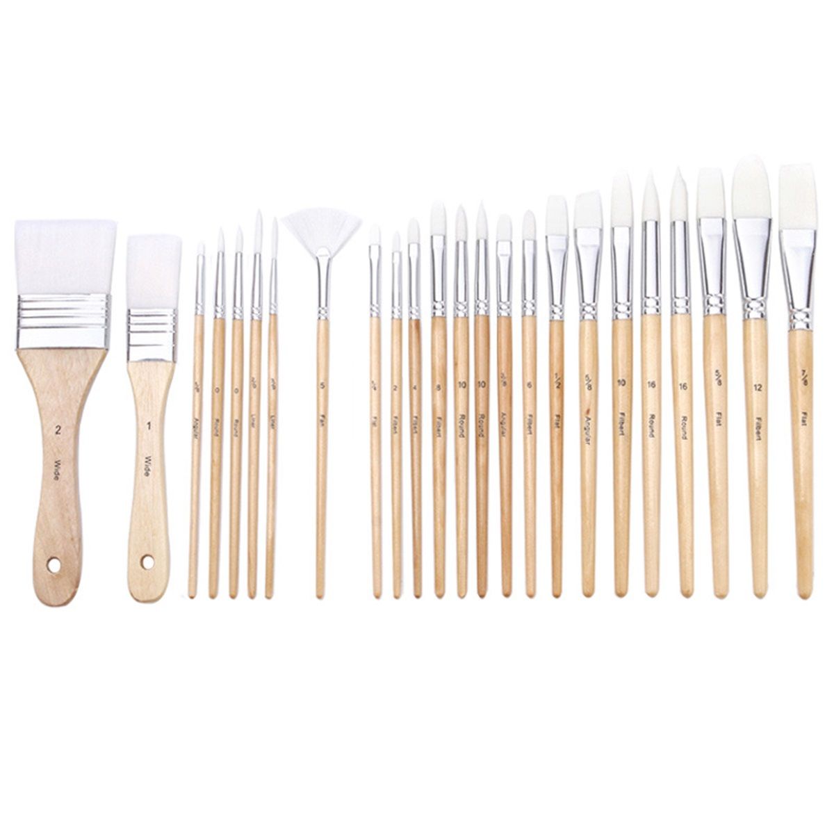 Basics Multi-shaped Polyester Paint Brushes for for Acrylic, Oil, Watercolor, Gouache, 24 count Different Sizes, Wood Color