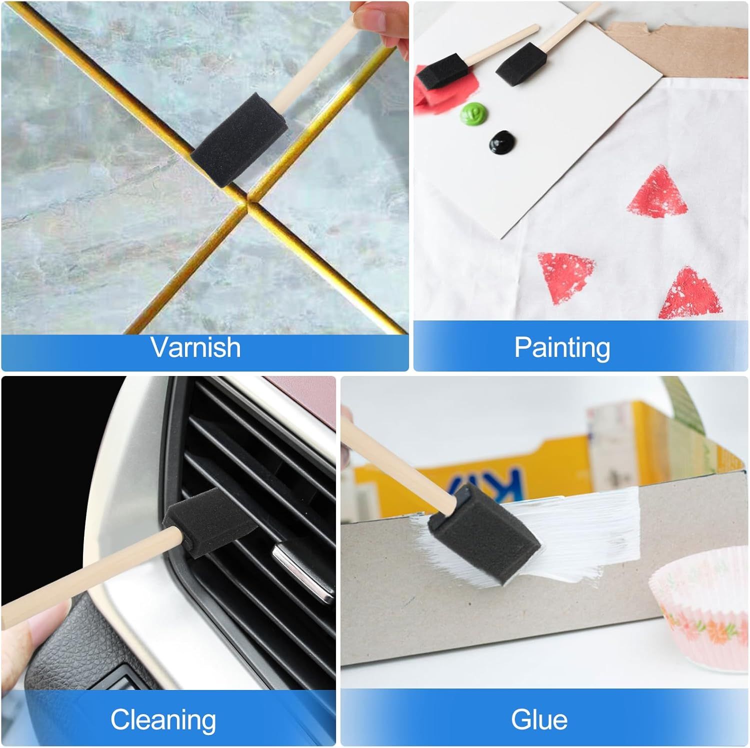 200 Pack 1 inch Foam Brush Bulk Foam Paint Brush Sponge Paint Brush with Wood Handle for Acrylics, Stains, Varnishes, Crafts