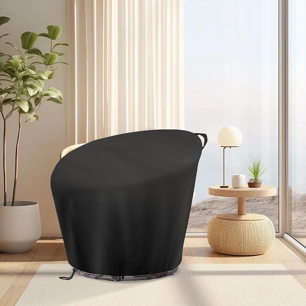 Chair Cover,Waterproof Egg Chair Cover with Zipper for Wicker Oversized Papasan Chair/Bowl Chair, Black- 47*35*18 inch