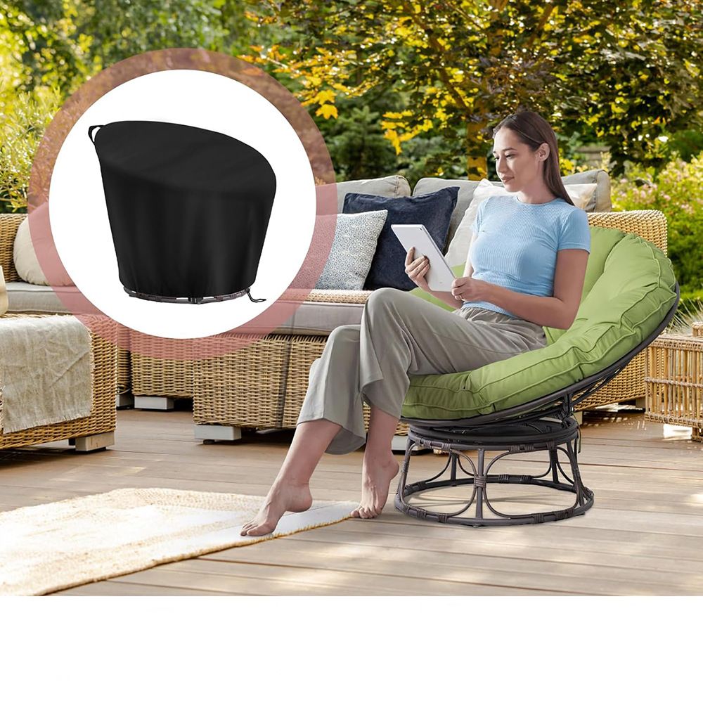 Chair Cover,Waterproof Egg Chair Cover with Zipper for Wicker Oversized Papasan Chair/Bowl Chair, Black- 47*35*18 inch
