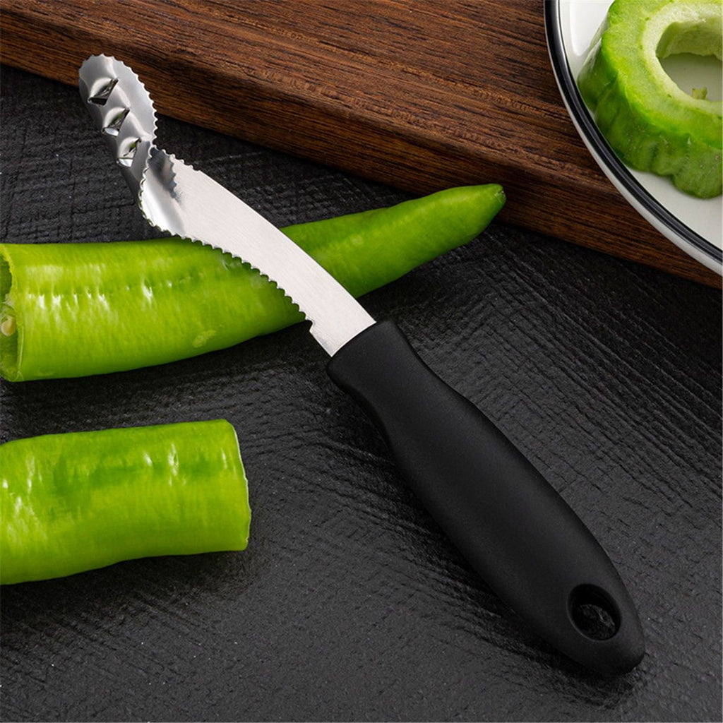 3pcs Corer Tool with Serrated Slice and Rubber Handle Easily Seed Remover or Slice off Vegetables tops for Efficient Cooking and Grilling