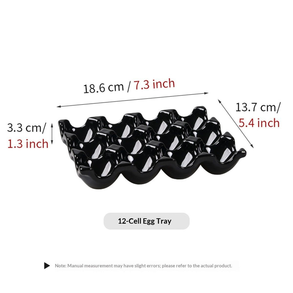 12 Cup Ceramic Egg Tray - Whole Dozen Porcelain Egg Holder Container Storage Organizer Decorative Serving Stand Serveware for Refrigerator Countertop