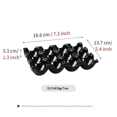 12 Cup Ceramic Egg Tray - Whole Dozen Porcelain Egg Holder Container Storage Organizer Decorative Serving Stand Serveware for Refrigerator Countertop