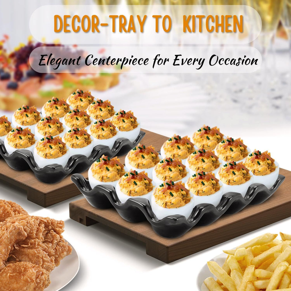 12 Cup Ceramic Egg Tray - Whole Dozen Porcelain Egg Holder Container Storage Organizer Decorative Serving Stand Serveware for Refrigerator Countertop