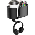 4 in 1 Desk Cup Holder - Clamp on Under Desk Headphone Hanger - Rotating Headphone Holder Detachable Pen Cup Holder Desktop Storage for Cup, Phone and Pen(Black)
