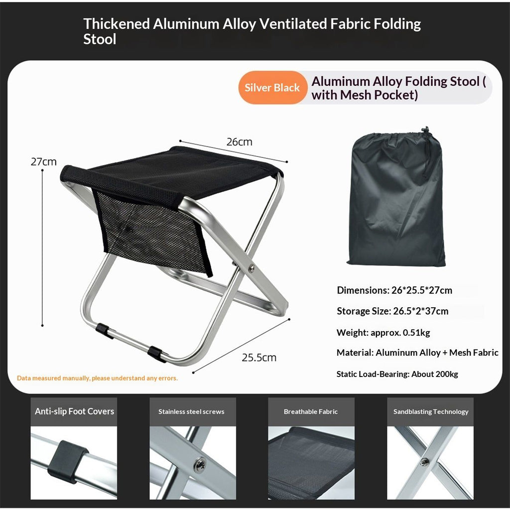 Camping Stool, Portable Folding Stool XXL  Size Camping Stool for  Adults Supports up to 200Kg black