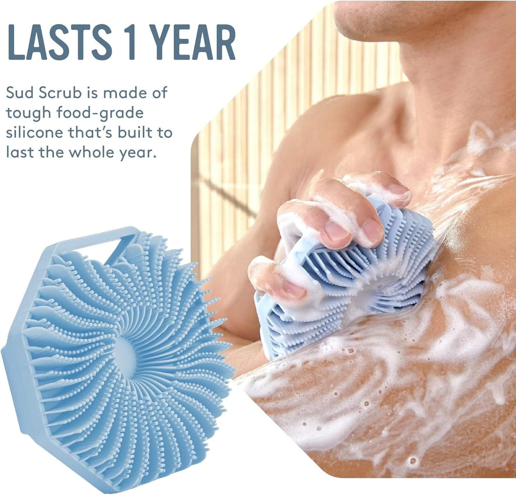 Antimicrobial Silicone Body Scrubber, Exfoliating Body Scrubber for Sensitive Skin, Eco Friendly Shower Scrubber for Body, Silicone Body Brush for Showering, Blue