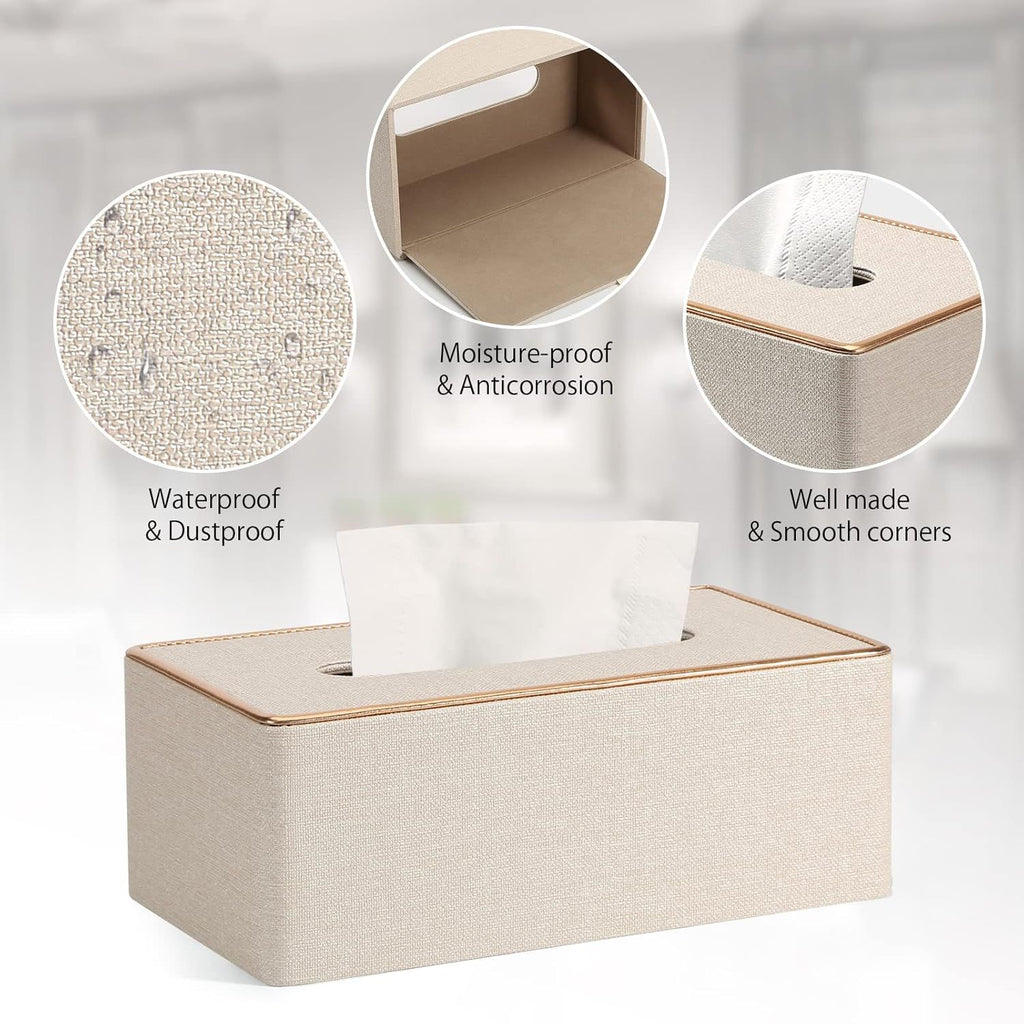 Fashion Leather Tissue Box Holder,Rectangular Tissue Box Cover for Bathroom Dresser Night Stand,Napkin Box Drawer Paper Dispenser,Home Office car Tissue Holder with Magnetic Bottom (Beige)