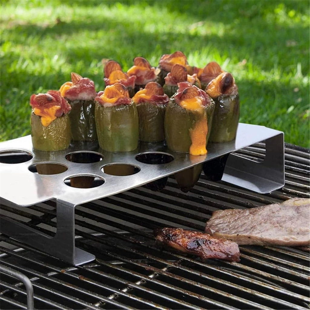 2pcs Popper Holder for Grill with Corer -18 Hole Pepper Rack and Tray with Core Tool - Perfect Popper Griller & Cooker - Dishwasher & Oven Safe pepper corer tool