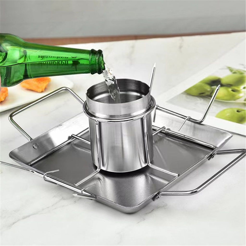Vertical Beer Can Chicken Roaster Rack - Stainless Steel - Includes Rack, Canister, Drip Pan For Juicy and Flavorful Chicken on Grill and Oven - Dishwasher Safe