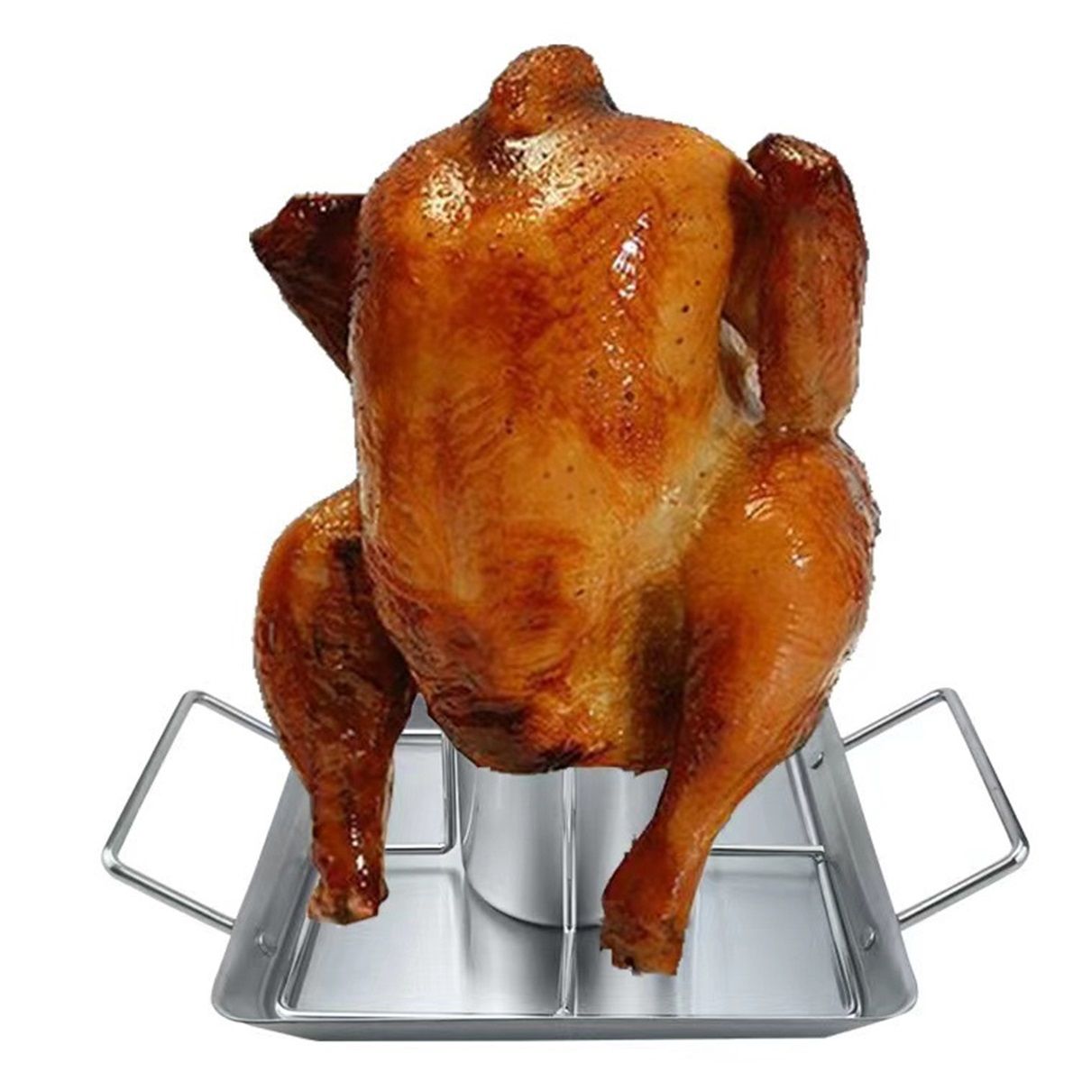 Vertical Beer Can Chicken Roaster Rack - Stainless Steel - Includes Rack, Canister, Drip Pan For Juicy and Flavorful Chicken on Grill and Oven - Dishwasher Safe