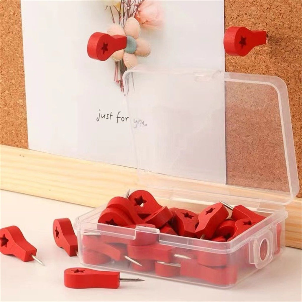 creative Wood Push Pins Decorative Map Thumb Tacks for Travel Hanging Art Picture Photo Tapestry Painting Bulletin Cork Board Cubicle Wall DIY Craft Home School Office Use (Red Star, 300PCS)
