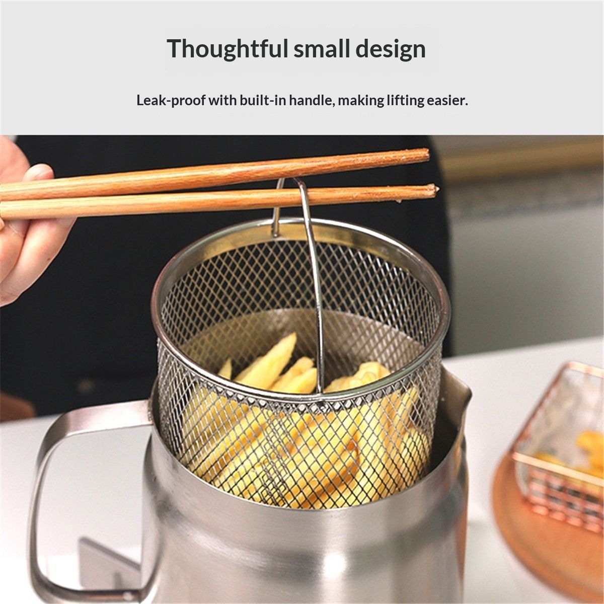 Home Deep Fryer Pot, Japanese Tempura Small Stainless Steel Deep Frying Pot, 304 Stainless Steel with Oil Drip Drainer Rack,  Lid, 2L for Kitchen French Fries, Chicken