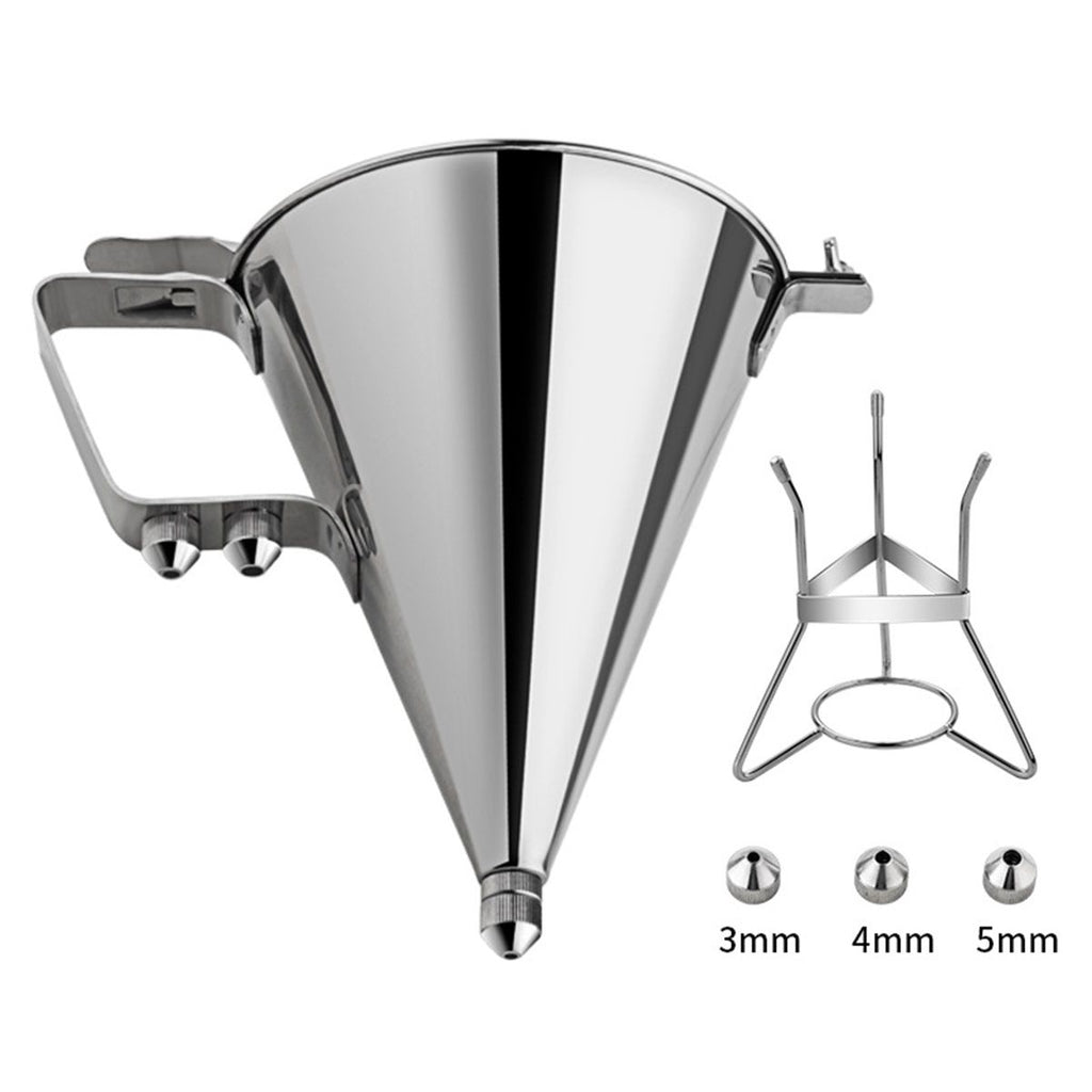 Stainless Steel Confectionery Funnels with Stand and 3 Nozzles, Commercial Grade Cake Decorating Tool Bakery Use, Precise Dispensing and Filling