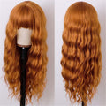 Long Orange Wig with Bangs,Ginger Wavy Wigs for Women,26 Inches Heat Resistant Synthetic Orange Wig For Daily Cosplay Party Use
