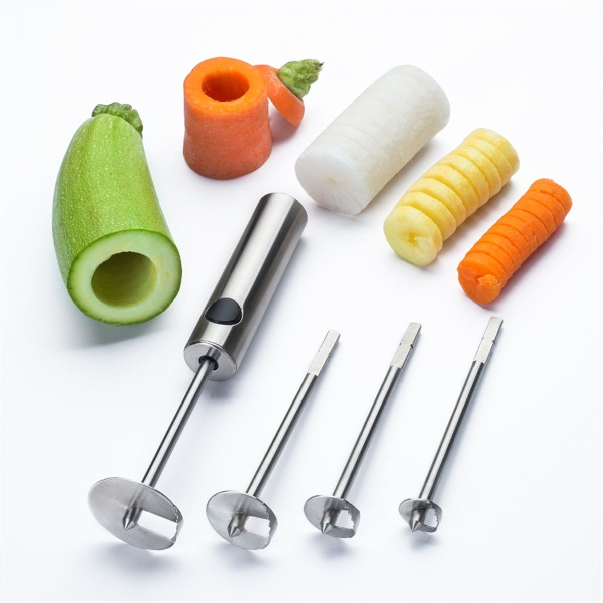 Stainless Steel Vegetable Drill | Fruit Corer And Veggie Spiralizer Ergonomic Handle With 4 Sizes for Coring and Hollowing out Zucchini, Potatoes, Carrot, Apple