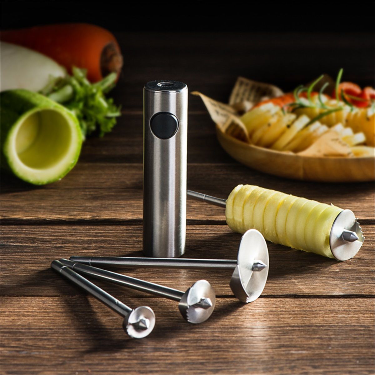 Stainless Steel Vegetable Drill | Fruit Corer And Veggie Spiralizer Ergonomic Handle With 4 Sizes for Coring and Hollowing out Zucchini, Potatoes, Carrot, Apple