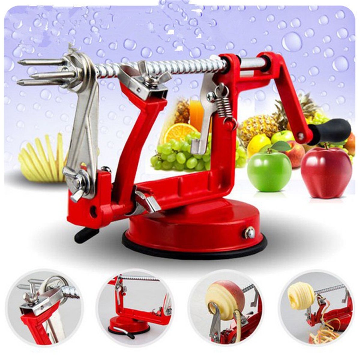 Apple Peeler Slicer Corer with Stainless Steel Blades and Powerful Suction Base for Apples Pears Potatoes(Red)