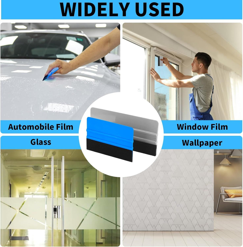 Durable Black Felt Edge Vinyl Squeegee Tool 4-Inch/6 inch, Car Vinyl Film Wrapping Decal Window Tint Work, Professional Scratch Free Squeegee (Pack of 20)