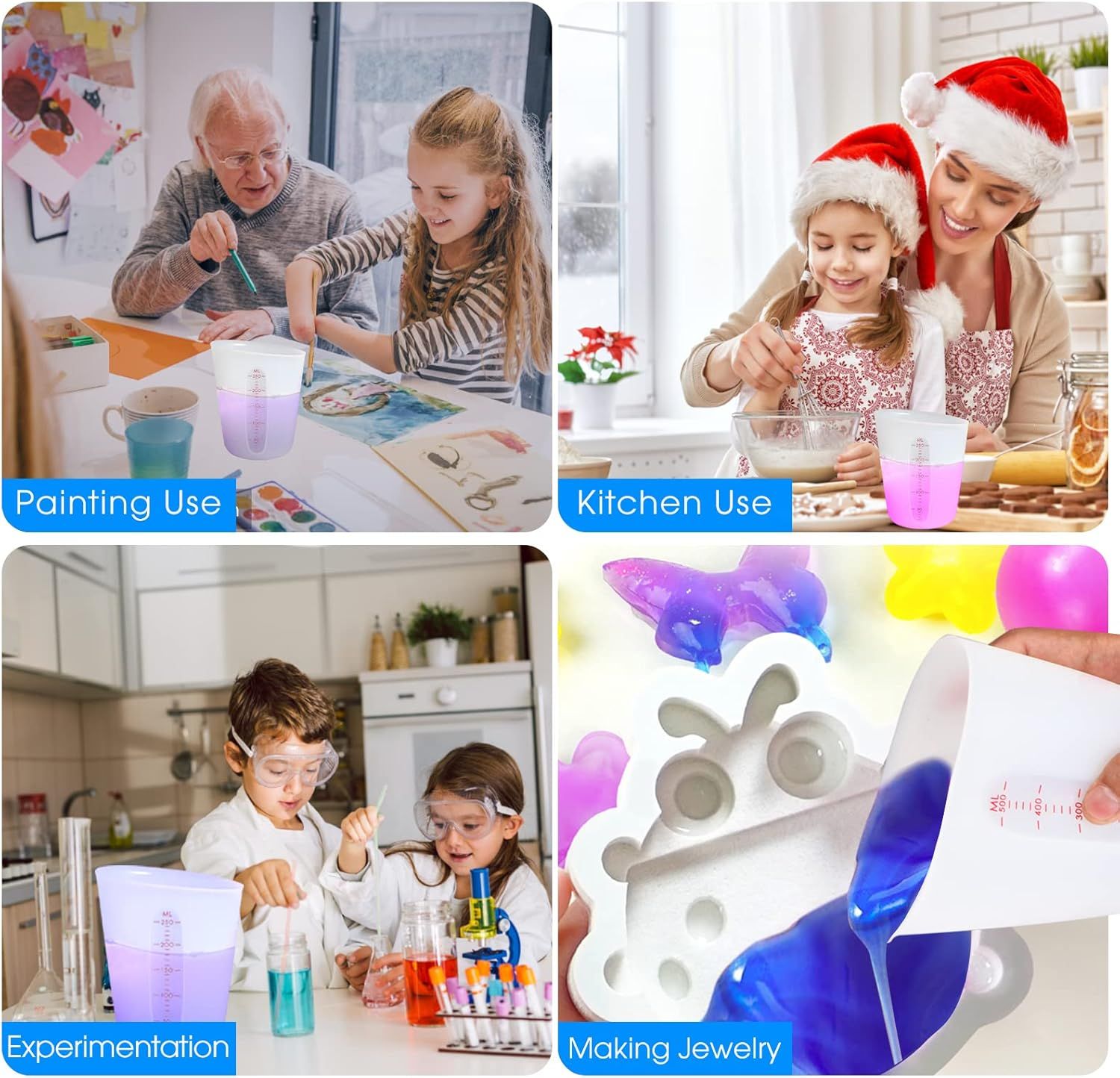 Silicone Measuring Cups (2 Cup + 1 Cup / 8 Once+16 Once) Flexible Measure Cups Chocolate Melting Squeeze Pour Baking Cup Dishwasher Safe BPA Free for Coffee Maker,Butter, 2X500 ML + 2X250 ML