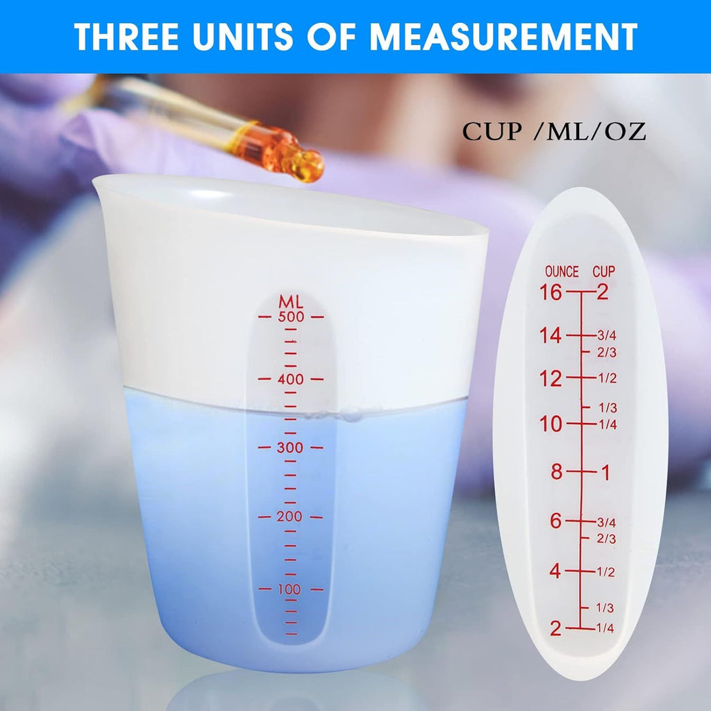 Silicone Measuring Cups (2 Cup + 1 Cup / 8 Once+16 Once) Flexible Measure Cups Chocolate Melting Squeeze Pour Baking Cup Dishwasher Safe BPA Free for Coffee Maker,Butter, 2X500 ML + 2X250 ML