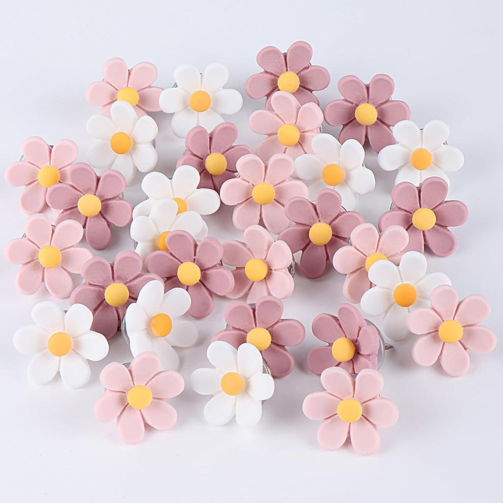 Flower Push Pins, 100pcs Pins for Cork Board Pink Decorative Thumb Tacks Cute Fun Photo Wall, Feature Map, Bulletin Board, Office or Home