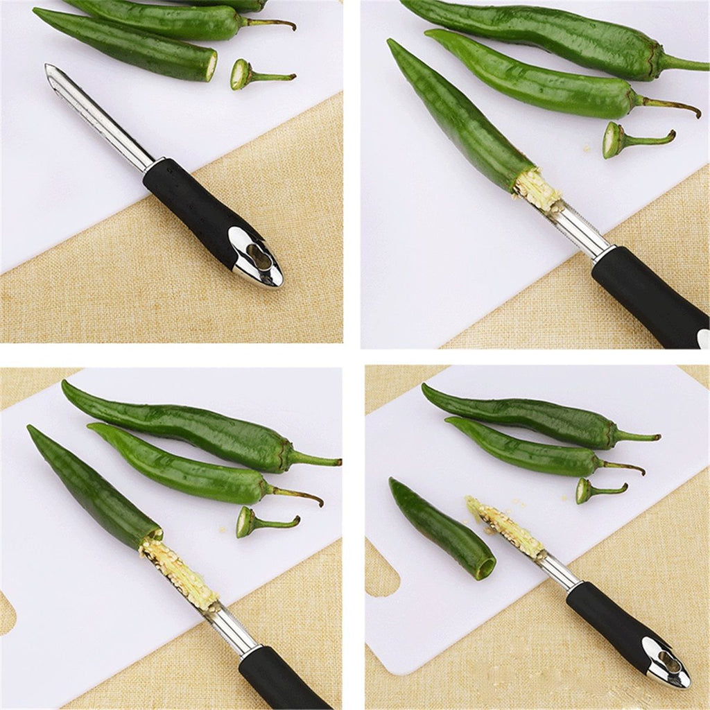 3pcs Chili Pepper Corer Stainless Steel Zucchini Cucumber Corers Special Kitchen Gadgets With Serrated Edge Easy Remove The Seeds Of Your Veggies & Fruits