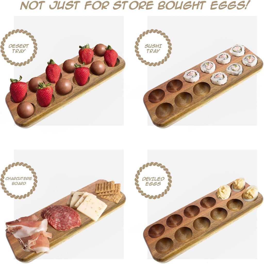 Egg Tray - Rustic Wooden Egg Holder For Eggs Usable in Kitchen Refrigerator, or Countertop for Display or Storage - Easy to Clean… (12 Eggs)