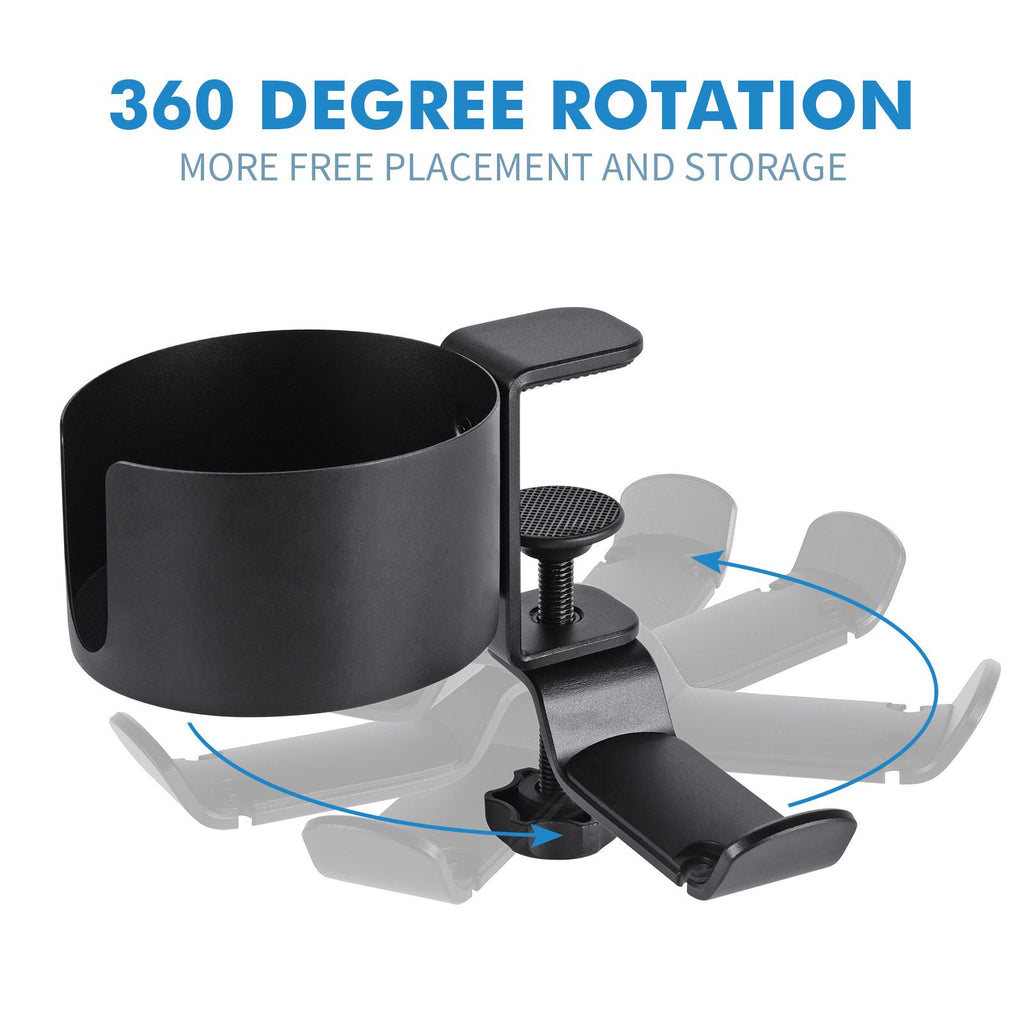 2 in 1 Desk Cup Holder with Headphone Hanger, Anti-Spill Cup Holder for Desk or Table, Easy to Install, Sturdy and Durable, Enough to Hold Coffee Mups, Water Bottles, Headphones