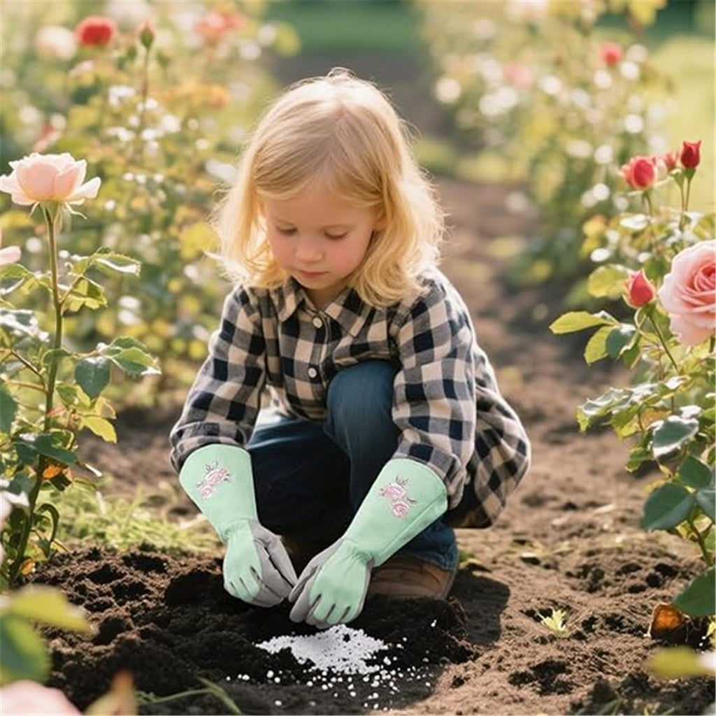 Rose Pruning Gloves Thorn Resistant, Embroidery Gardening Gloves with Extra Long Forearm Protection （S）