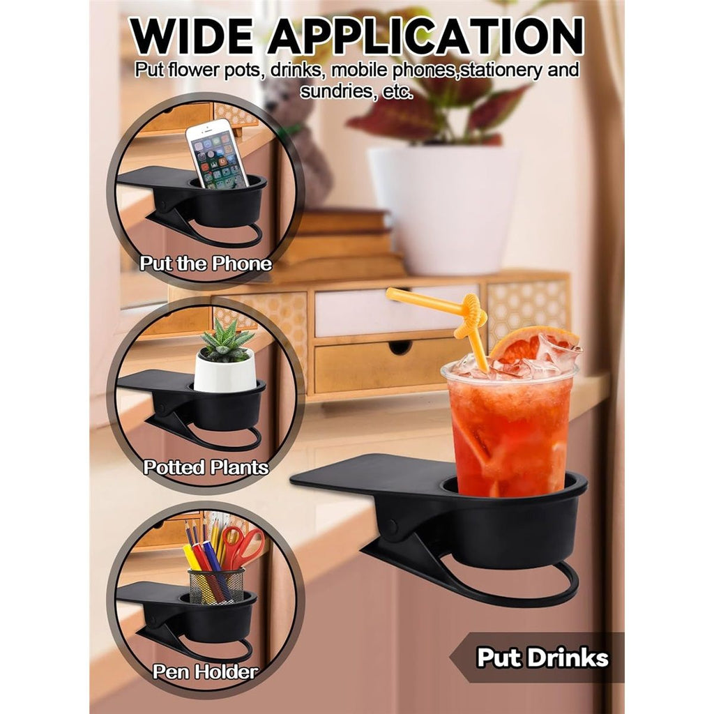 3PCS Drinking Cup Holder Clip,  Chair Desk Bottle Cup Stand DIY Glass Clamp Storage Saucer Clip for Potted Plant Beverage Soda Coffee Mug Holder Clip for Home & Office (Black)