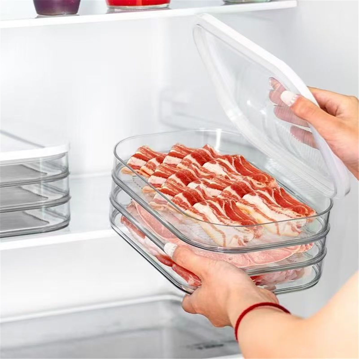 Rounded Stackable Food Storage Box | 3 Compartments with 1 Universal Transparent Framed Lid | Ideal for Cold Cuts, Cheese, and More | BPA-Free, Nordic White (17oz/500ml)