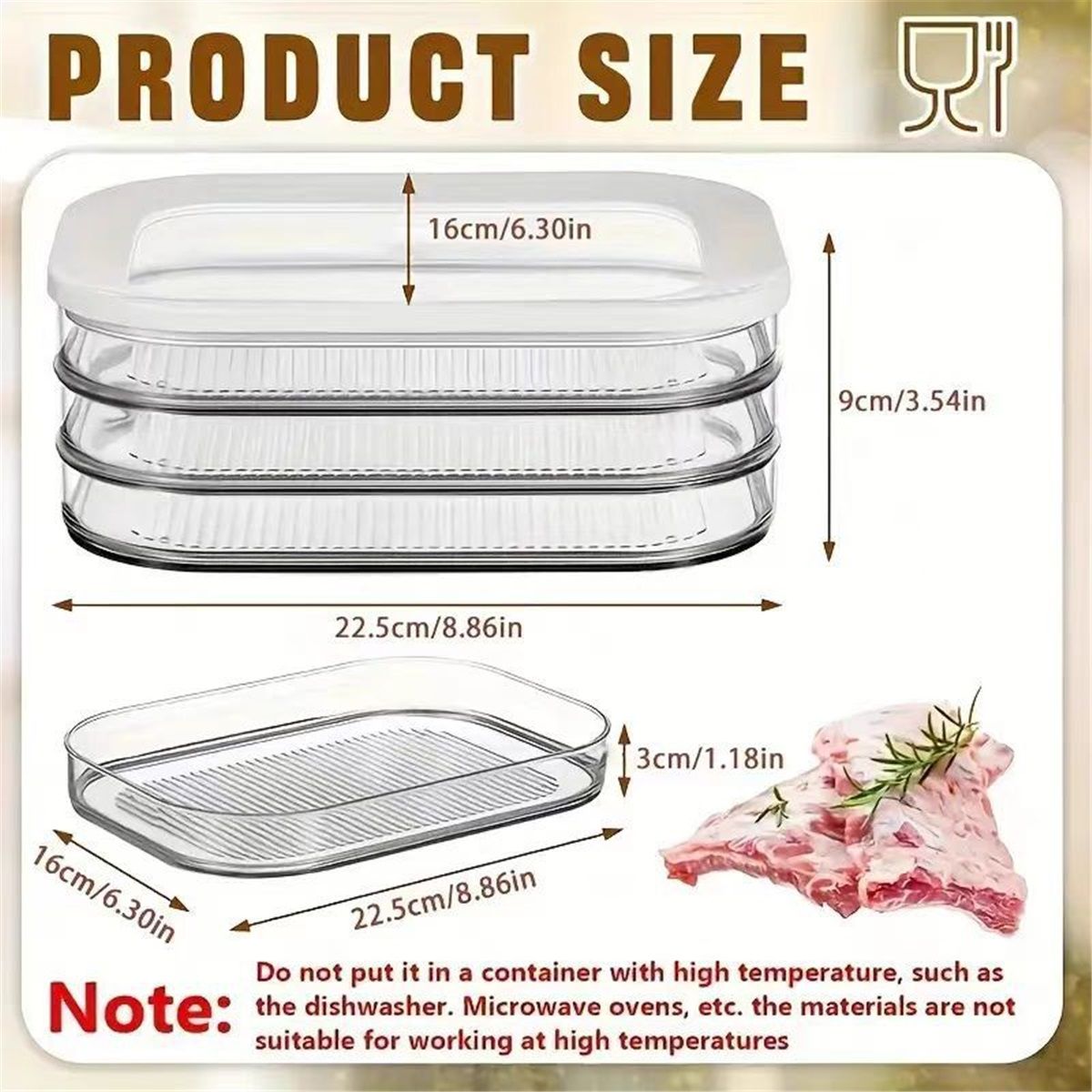Rounded Stackable Food Storage Box | 3 Compartments with 1 Universal Transparent Framed Lid | Ideal for Cold Cuts, Cheese, and More | BPA-Free, Nordic White (17oz/500ml)
