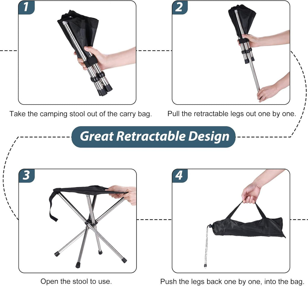 Portable Stool,  Folding Chair, Telescopic Compact Foldable Stool with Carry Bag for Camping, Hiking, Outdoor Concert