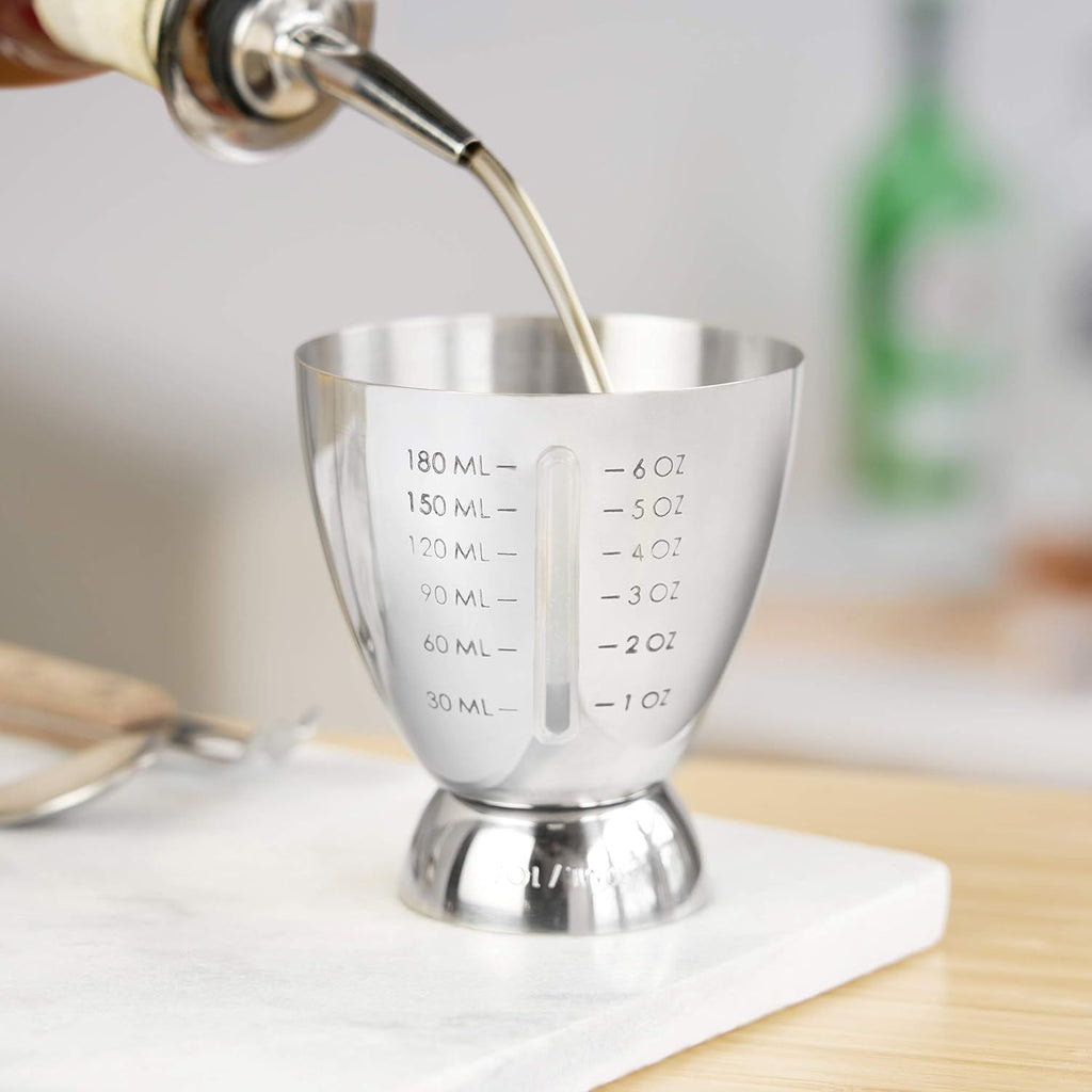 18/8 Stainless Steel Double Jigger for Bartending, Cocktail Measuring Jigger for Bartender with Graduated Marking 1 oz to 6 oz Heavy Duty Shot Measure Cup  (Set of 2)