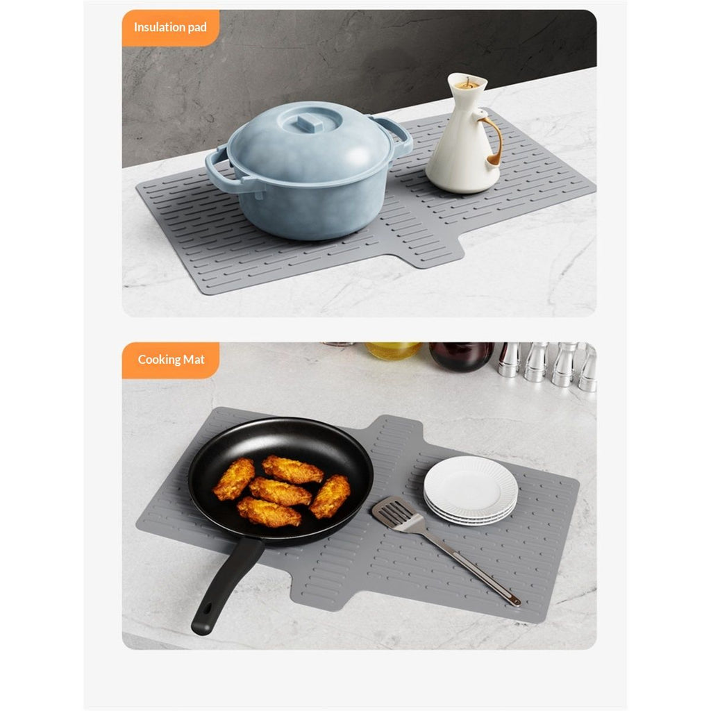 Sink Saddle, Kitchen Sink Mat, Divider Protector Mat, No Odor, Super Soft, No Stains, 2pcs （grey+black）