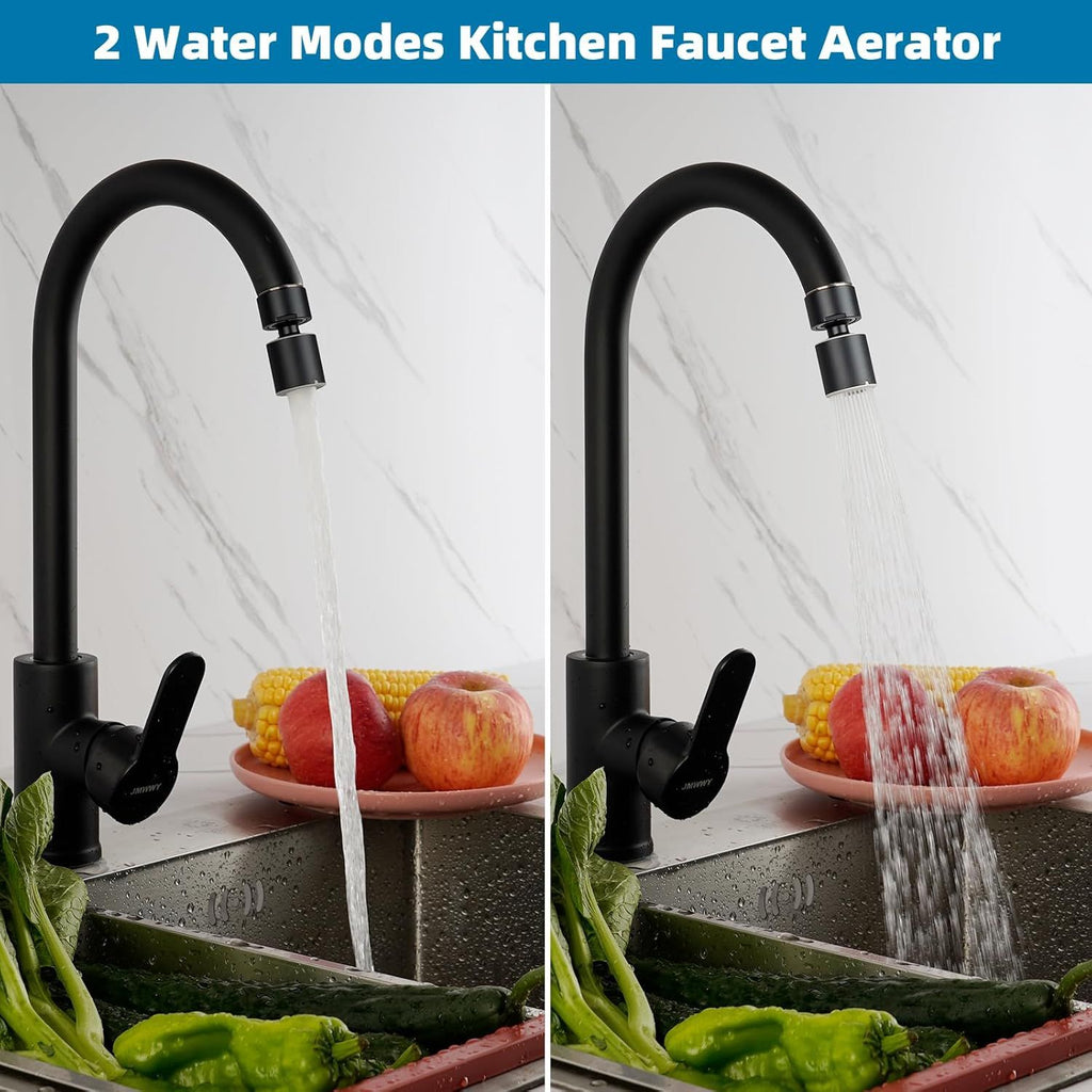Faucet Aerator, 360° Swivel Kitchen Sink Aerator, 2-Flow Sink Sprayer Attachement, Faucet Replacement Part Female Thread - Matte Black