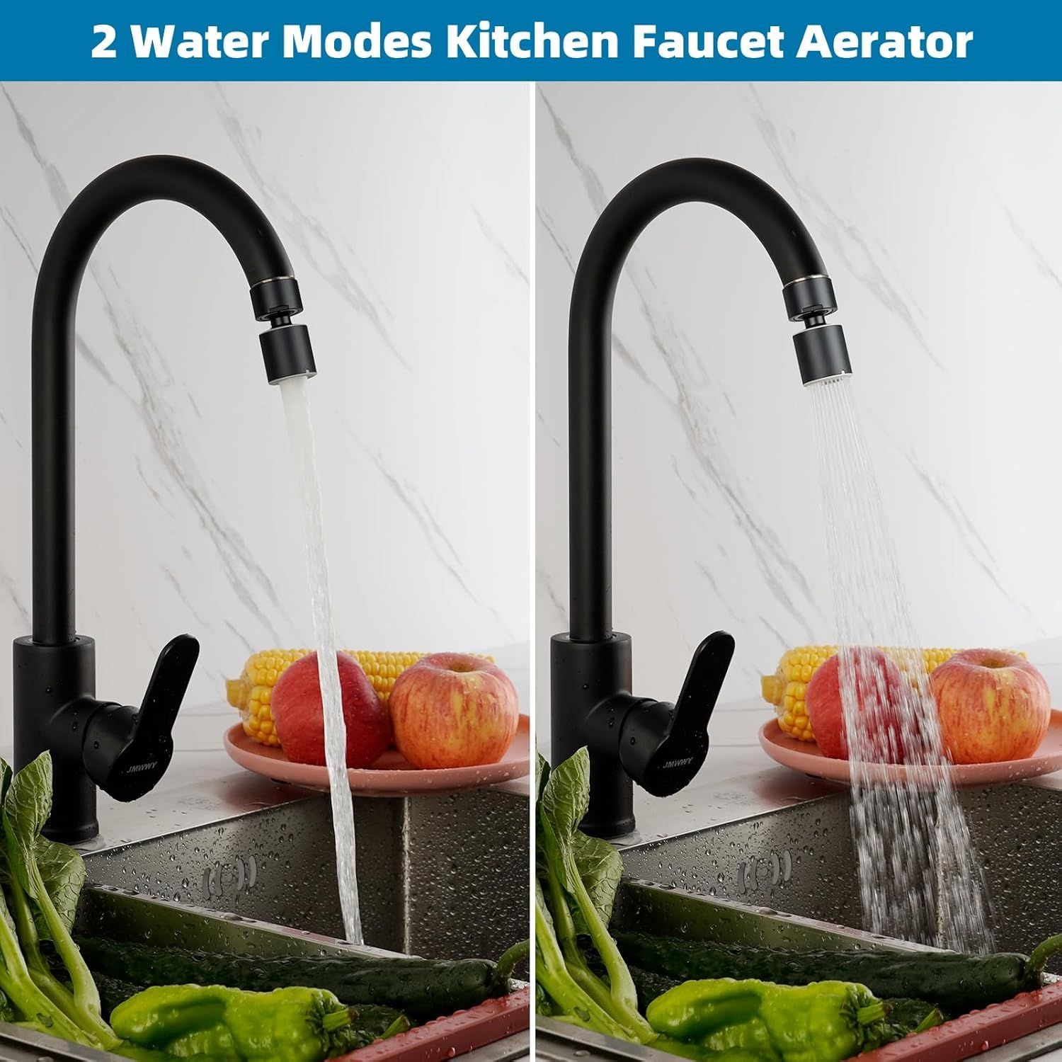 Faucet Aerator, 360° Swivel Kitchen Sink Aerator, 2-Flow Sink Sprayer Attachement, Faucet Replacement Part Female Thread - Matte Black