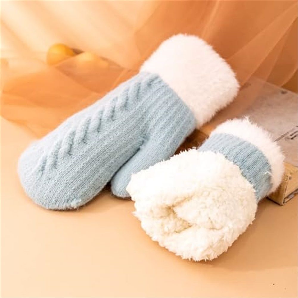 Winter Twisted Cable Knit Women's Gloves with Fleece Lining Thickened Plush Gloves,Soft/Warm for Cold