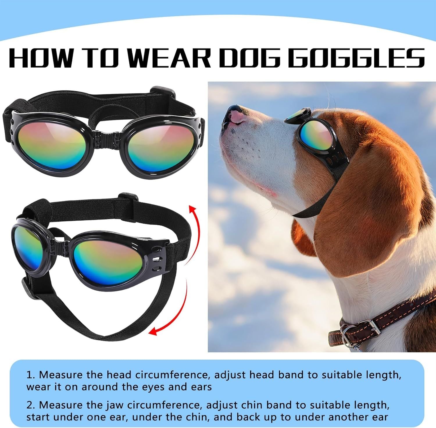 3pcs Dog Sunglasses Dog Goggles Wind Dust Fog Protection Eye Wear Pet Glasses with Adjustable Strap for Motorcycle Car Driving Bike Riding Hiking Swimming