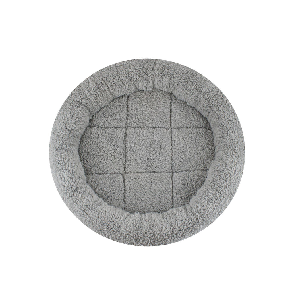 Enjoying Plush Cat Bed Mat Diameter 19.7" Round Pad with Pillow Around for Cats Dogs Relying/Curling Sleep Warm Dog Cushion for Crates, Antiskid Bottom, Large, Gray