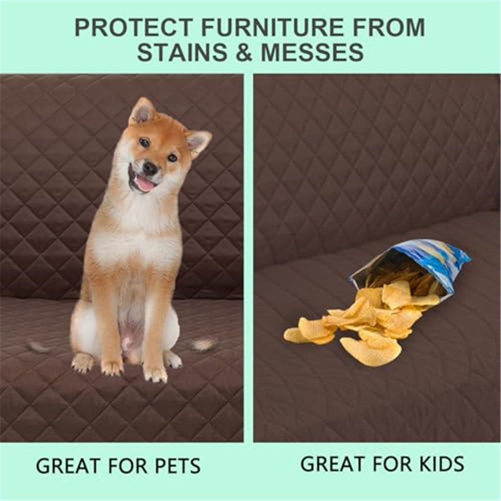 Reversible Quilted Sofa Cover, Water Resistant Slipcover Furniture Protector, Washable Couch Cover with Non Slip Foam and Elastic Straps for Kids, Dogs, Pets 170*166cm
