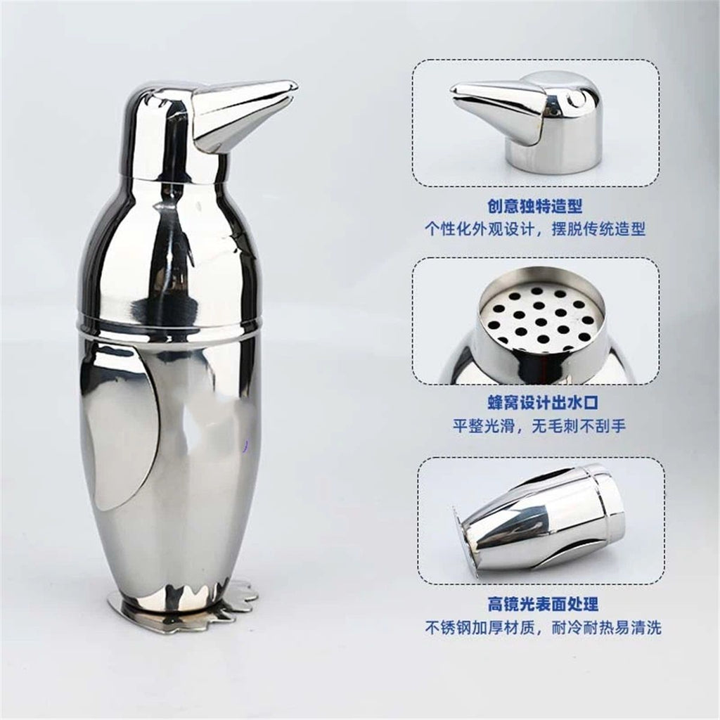 Kitchen Bar Penguin Cocktail Shaker, 18/8 Stainless Steel, Mirror Finish, 3-Piece Set, Holds 17-Ounces